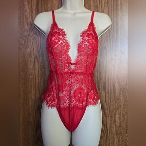 Adore Me Red Lace Annushka Bodysuit Lingerie, Sz MEDIUM, NWOT